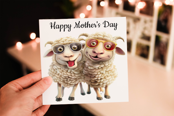 Happy Mother's Day Card with Sheep, Card for Mum Happy Mother's Day Card with Sheep, Card for Mum